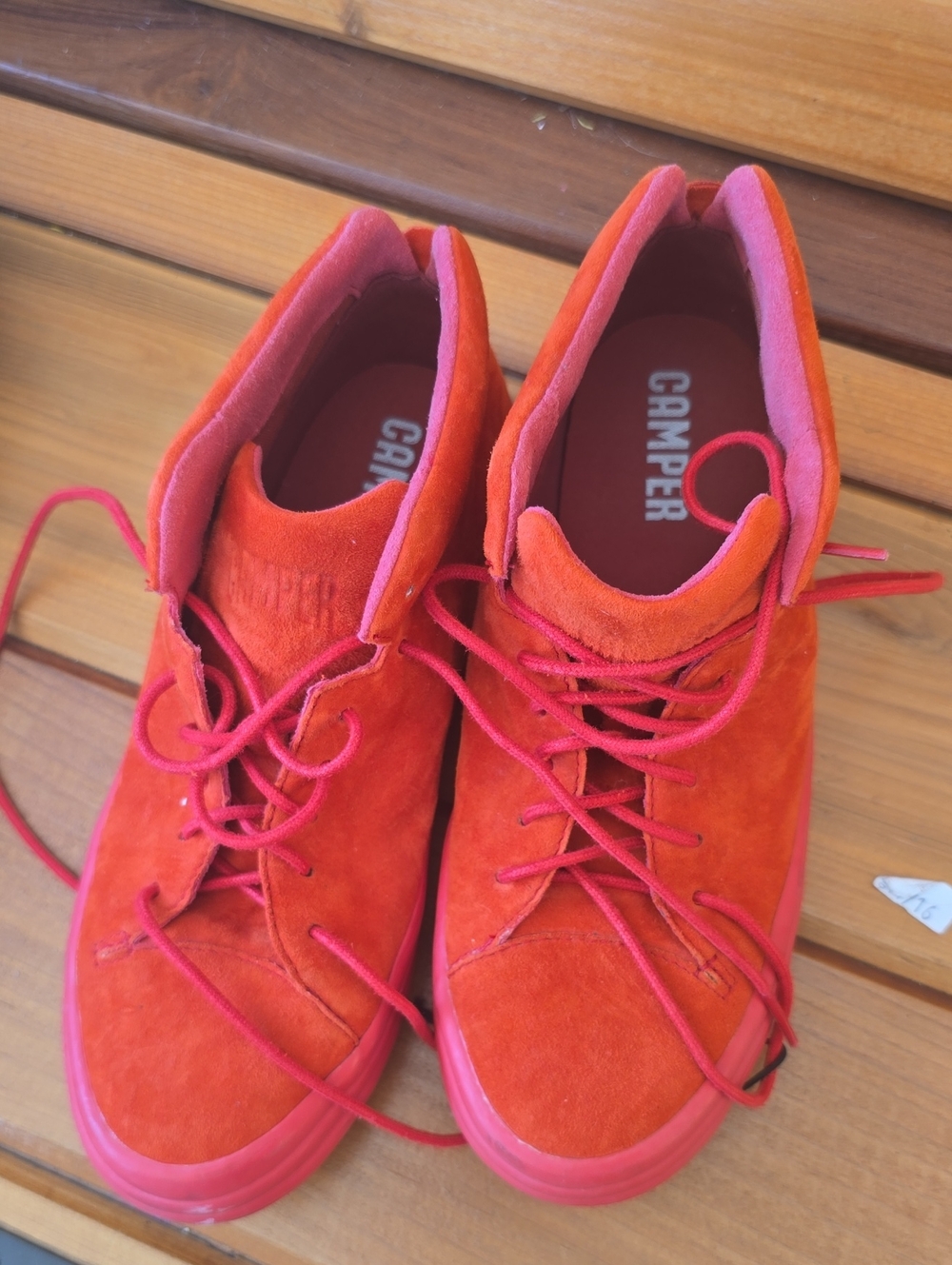 Camper Bright Red Suede Lace-Up Sneakers